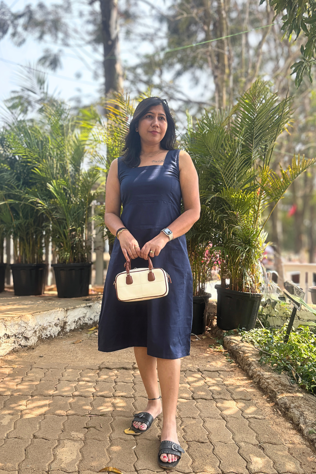 Gupshup: Mid Length Dress in Navy Blue