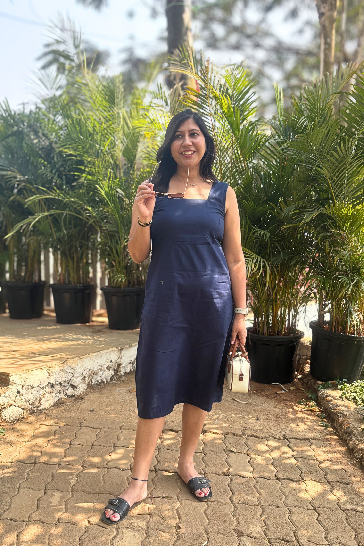 Gupshup: Mid Length Dress in Navy Blue