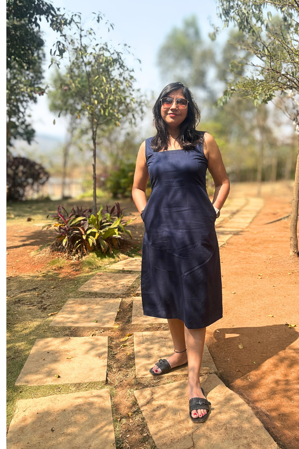 Gupshup: Mid Length Dress in Navy Blue
