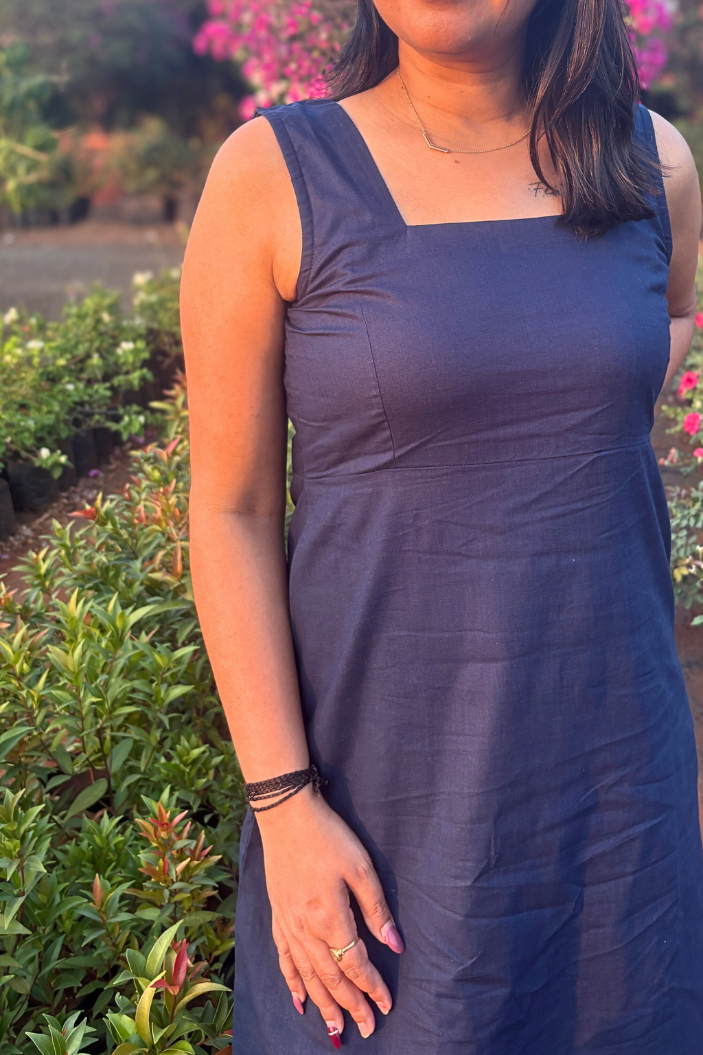 Gupshup: Mid Length Dress in Navy Blue
