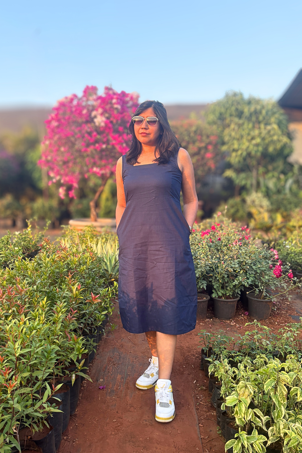 Gupshup: Mid Length Dress in Navy Blue