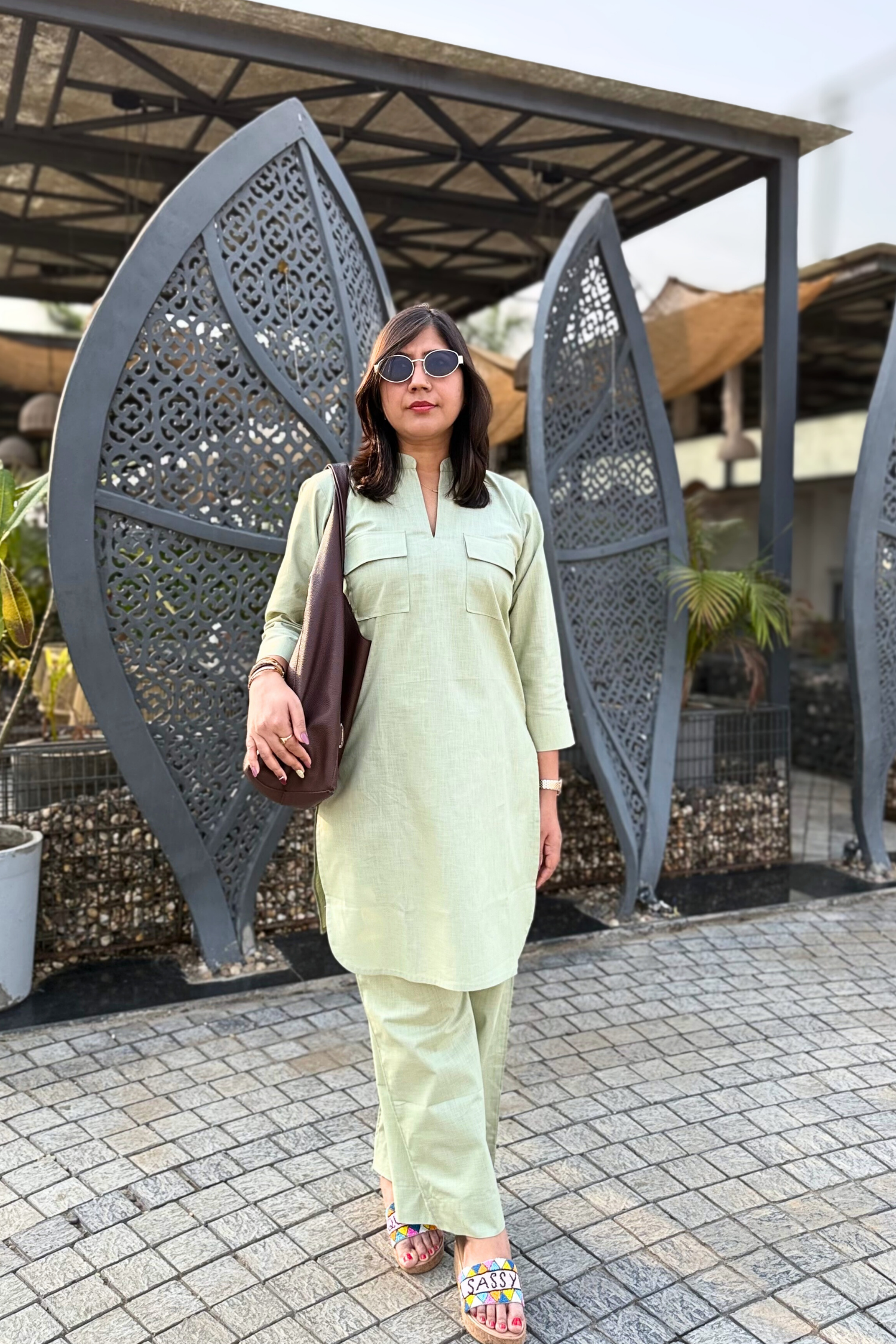Cherry Blossom: Kurta Set in Matcha Green