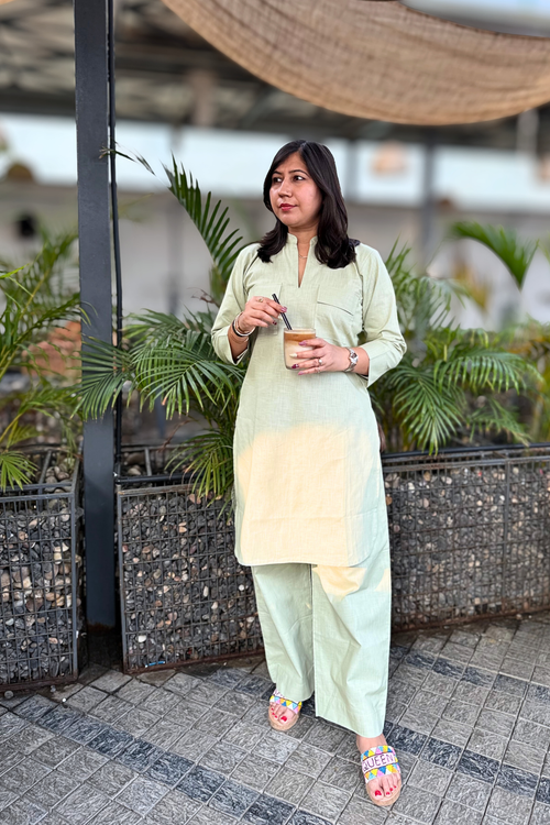 Cherry Blossom: Kurta Set in Matcha Green