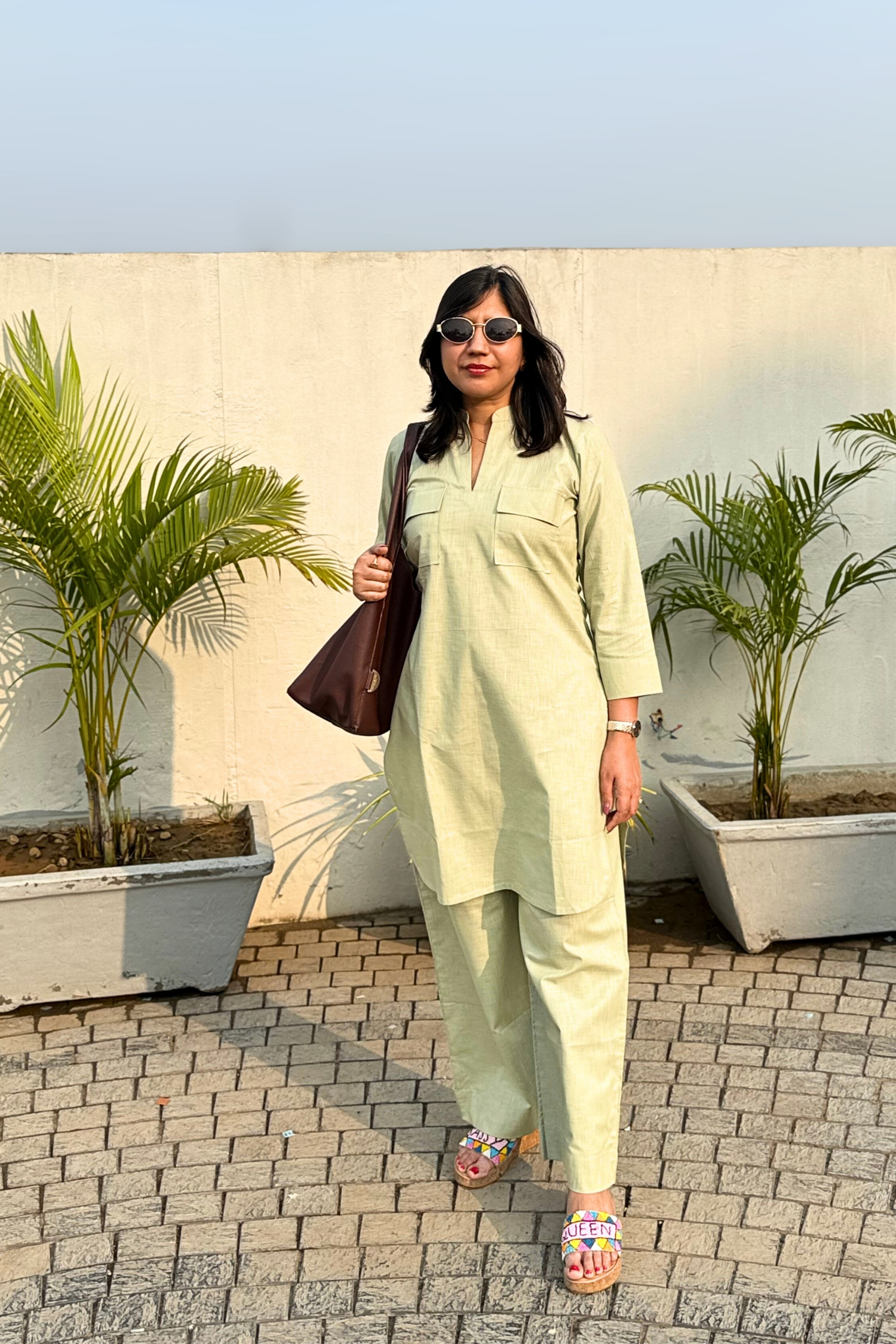 Cherry Blossom: Kurta Set in Matcha Green