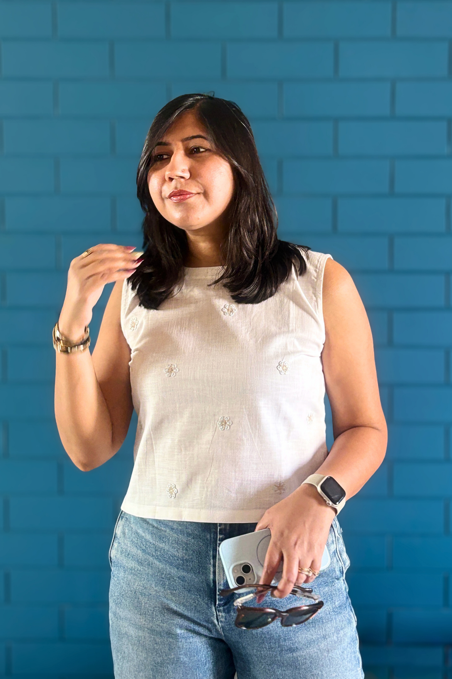 Sundance: Embroidered Top in White and Blue
