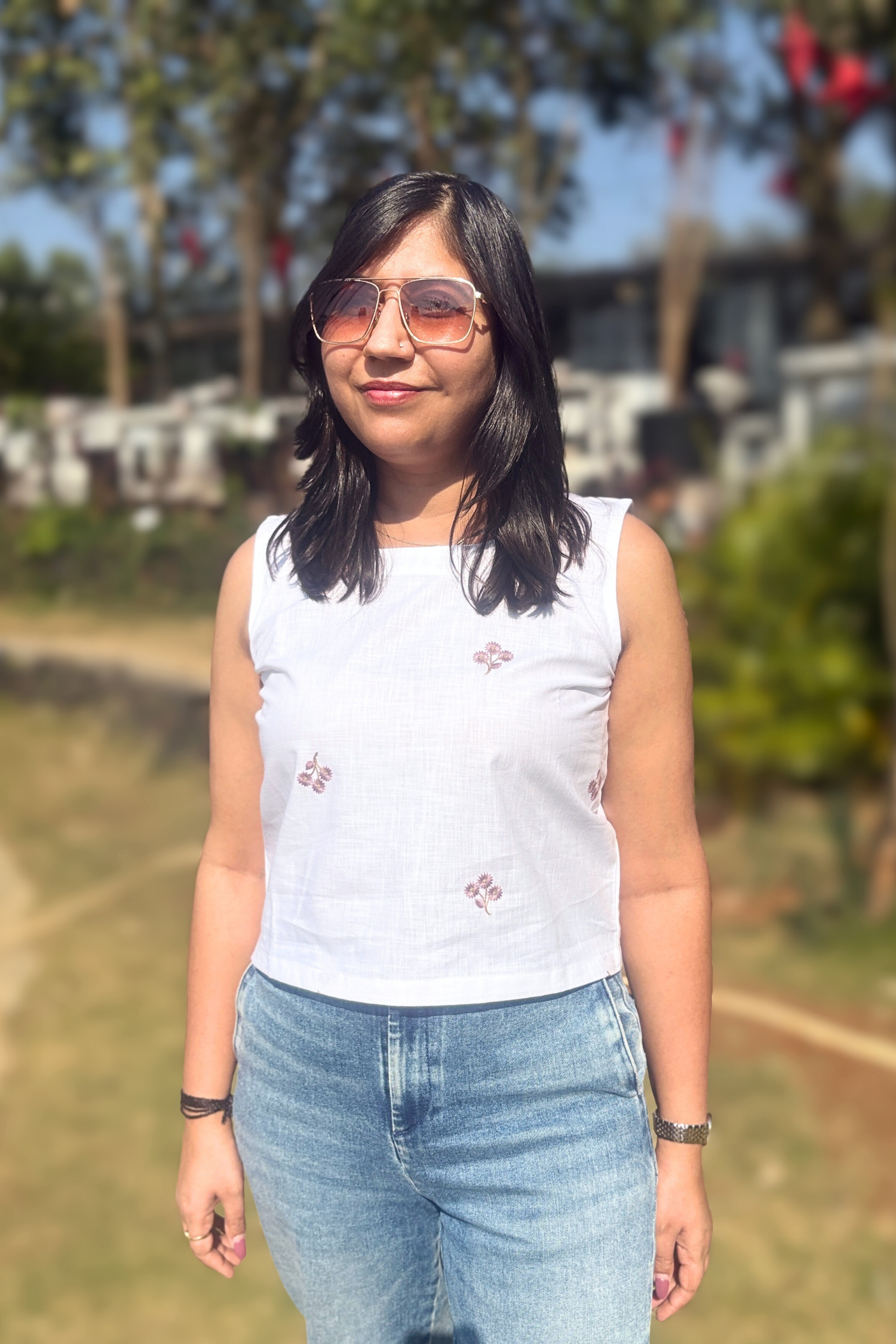 Sundance: Embroidered Top in White and Purple