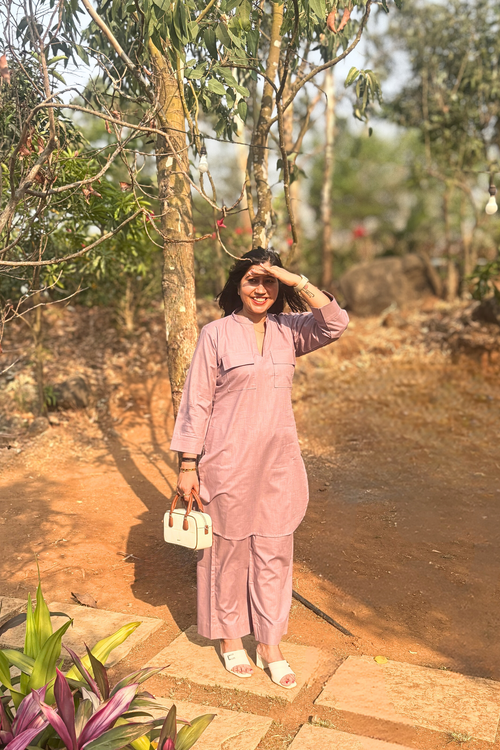 Cherry Blossom: Kurta Set in Dark Lavender