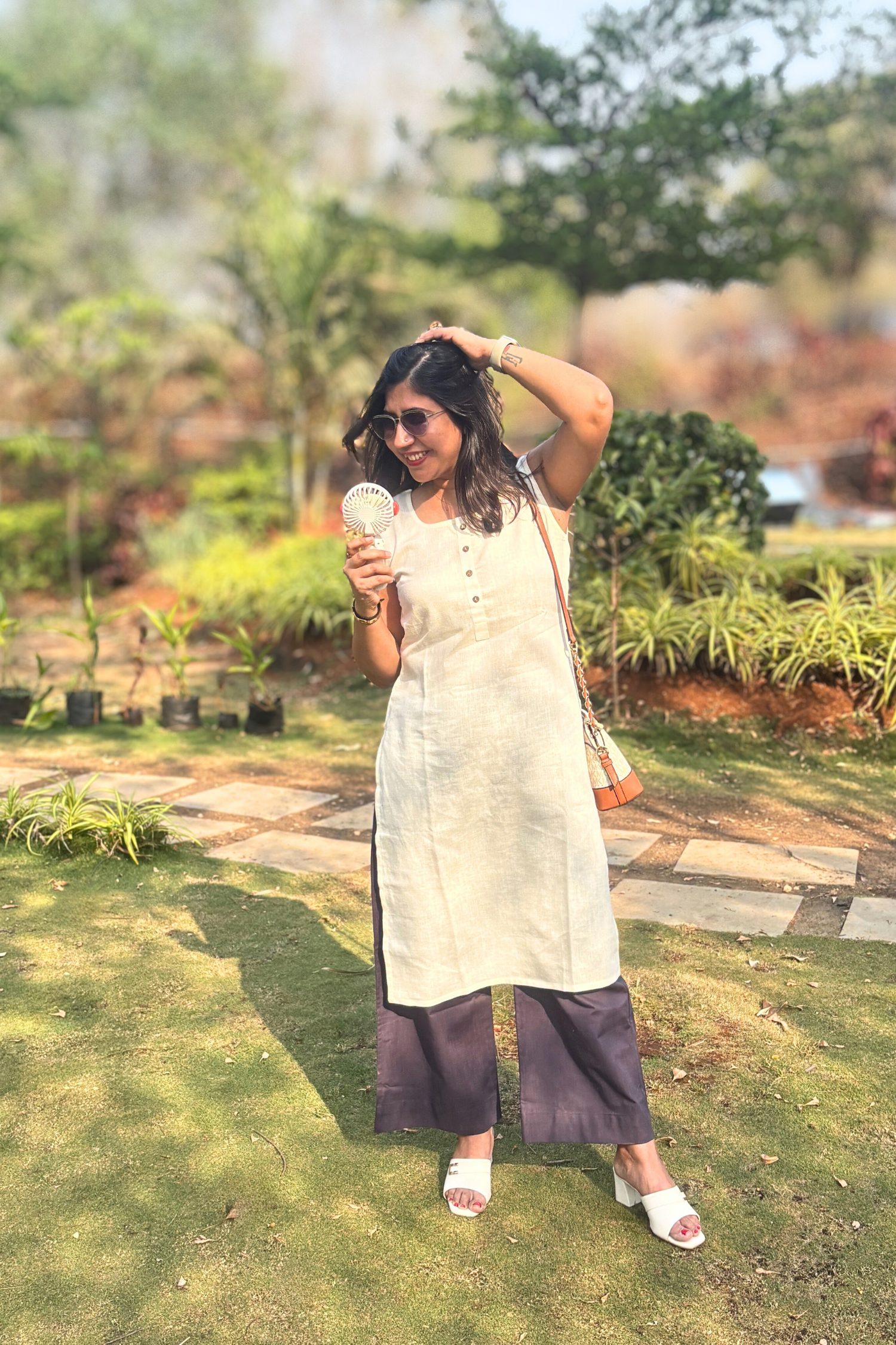 Mixtape: Long Kurta Set in White and Grey