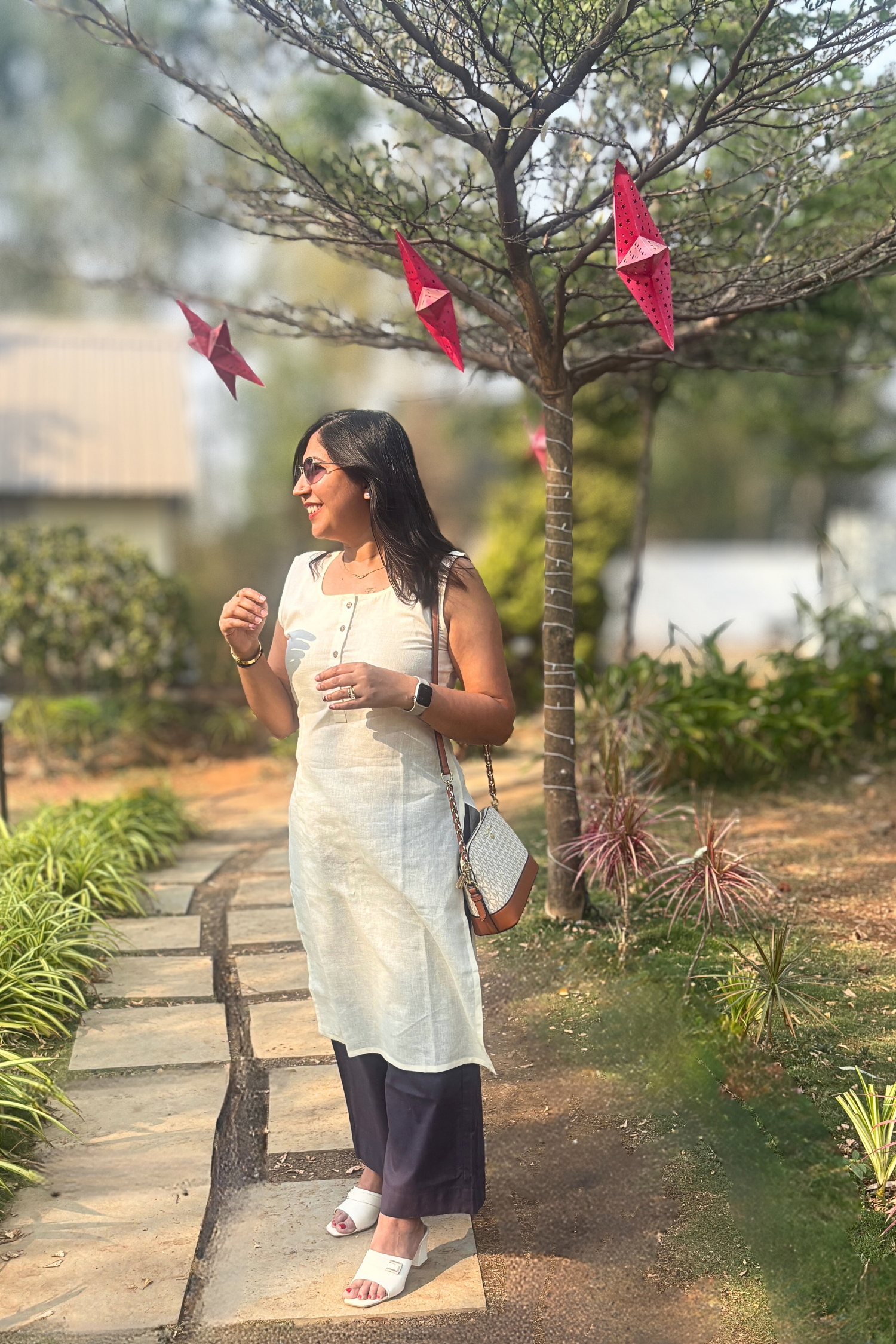 Mixtape: Long Kurta Set in White and Grey