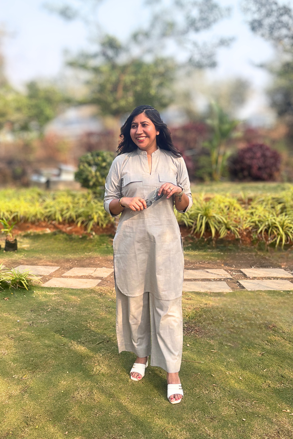 Cherry Blossom: Co-ord Set in Light Grey