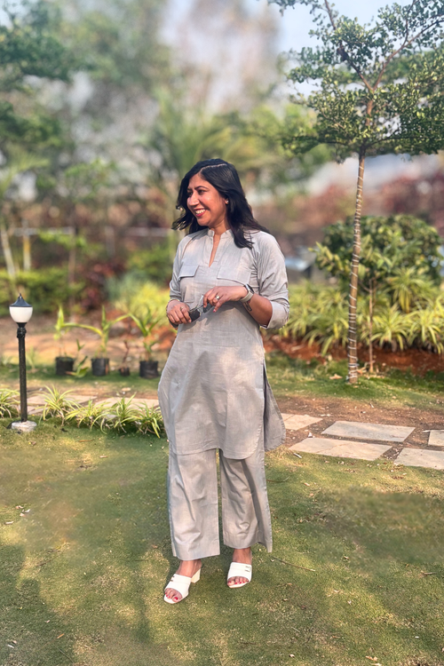 Cherry Blossom: Kurta Set in Light Grey