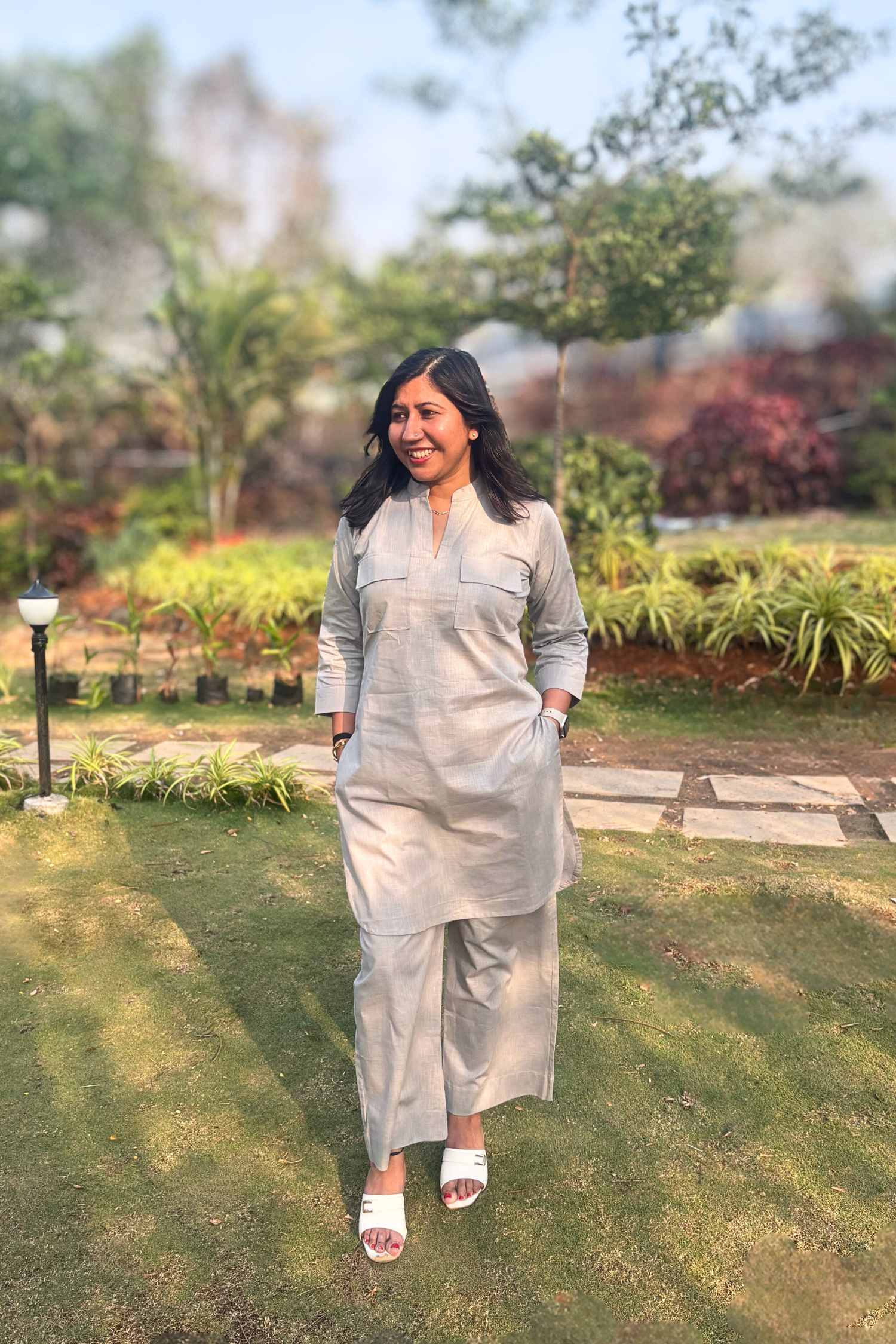 Cherry Blossom: Co-ord Set in Light Grey