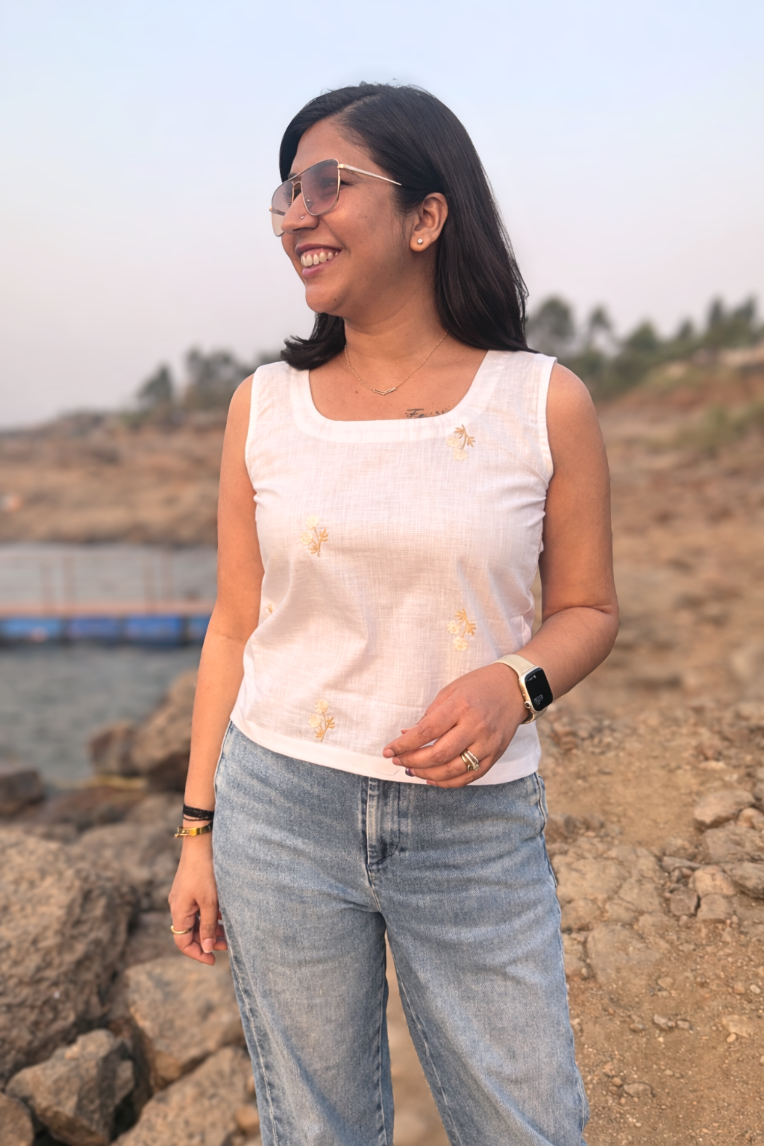 Sundance: Embroidered Top in White and Cream