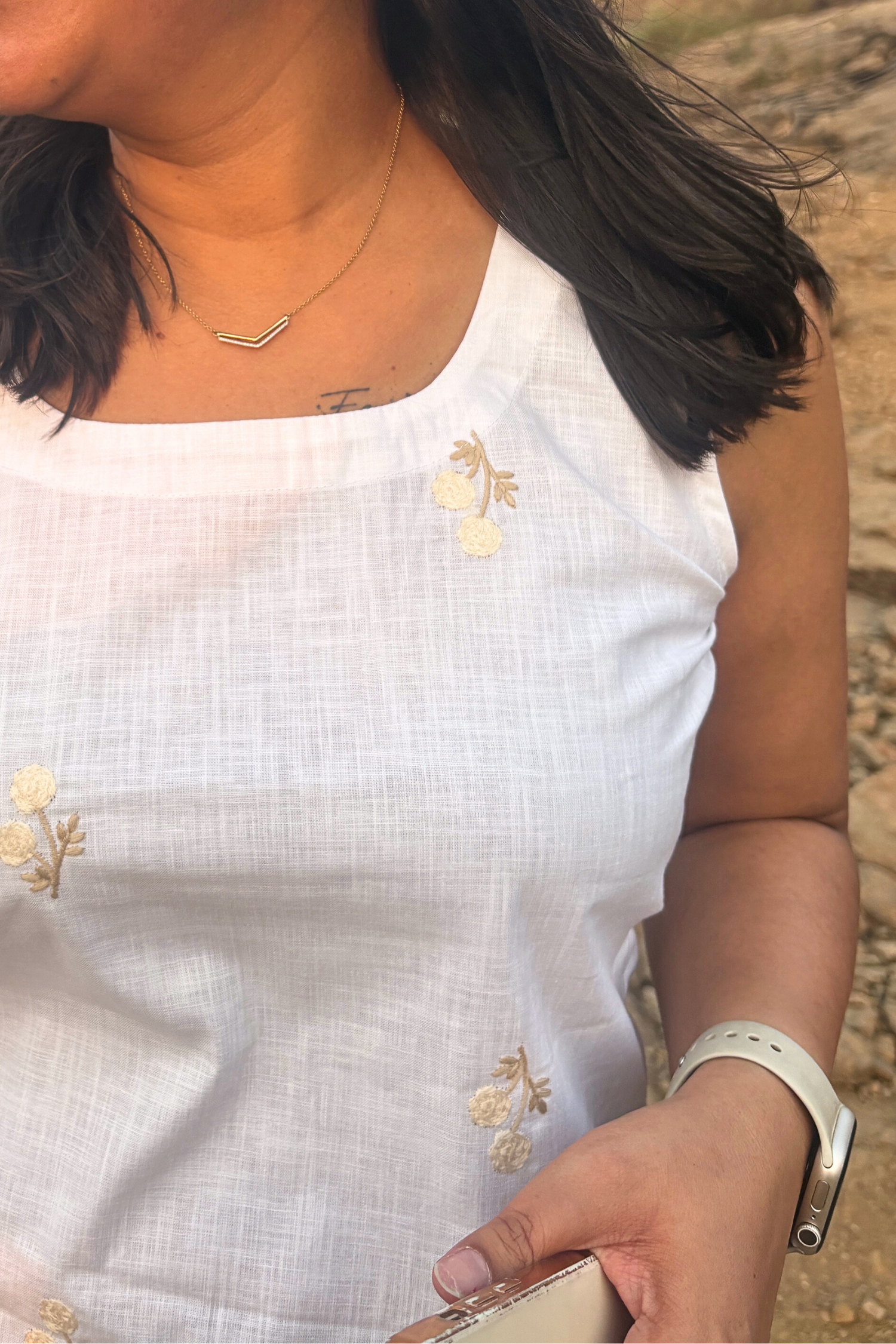 Sundance: Embroidered Top in White and Cream