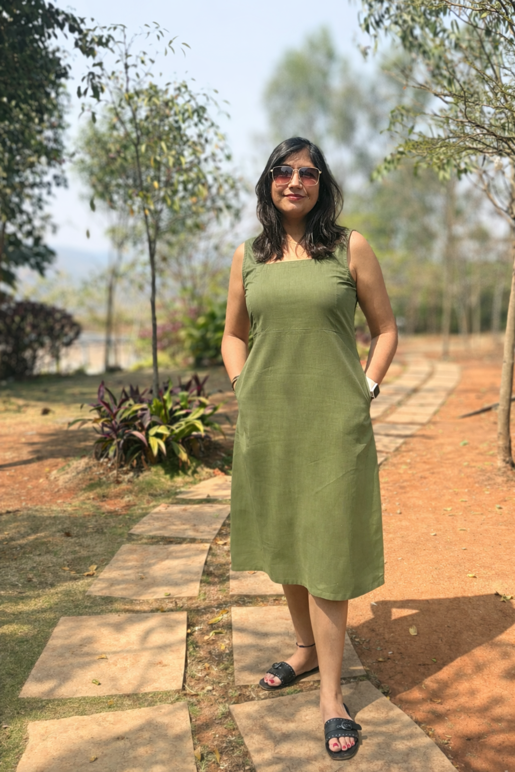 Gupshup: Mid Length Dress in Olive Green