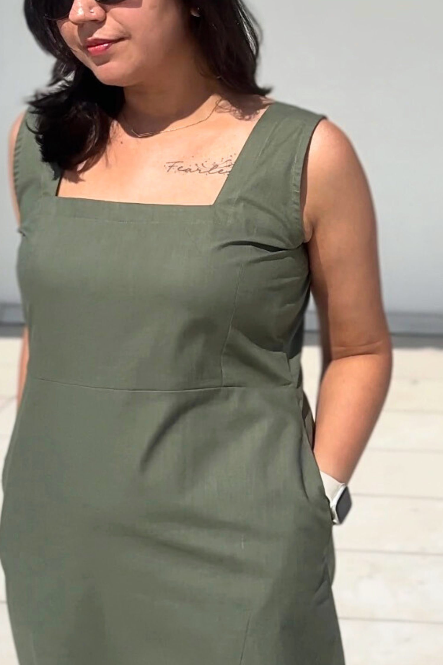 Gupshup: Mid Length Dress in Olive Green