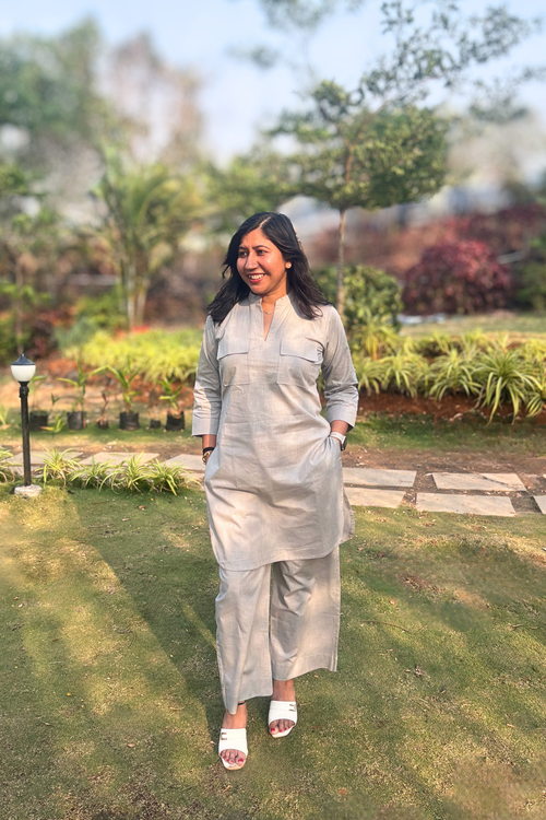 Cherry Blossom: Kurta in Light Grey