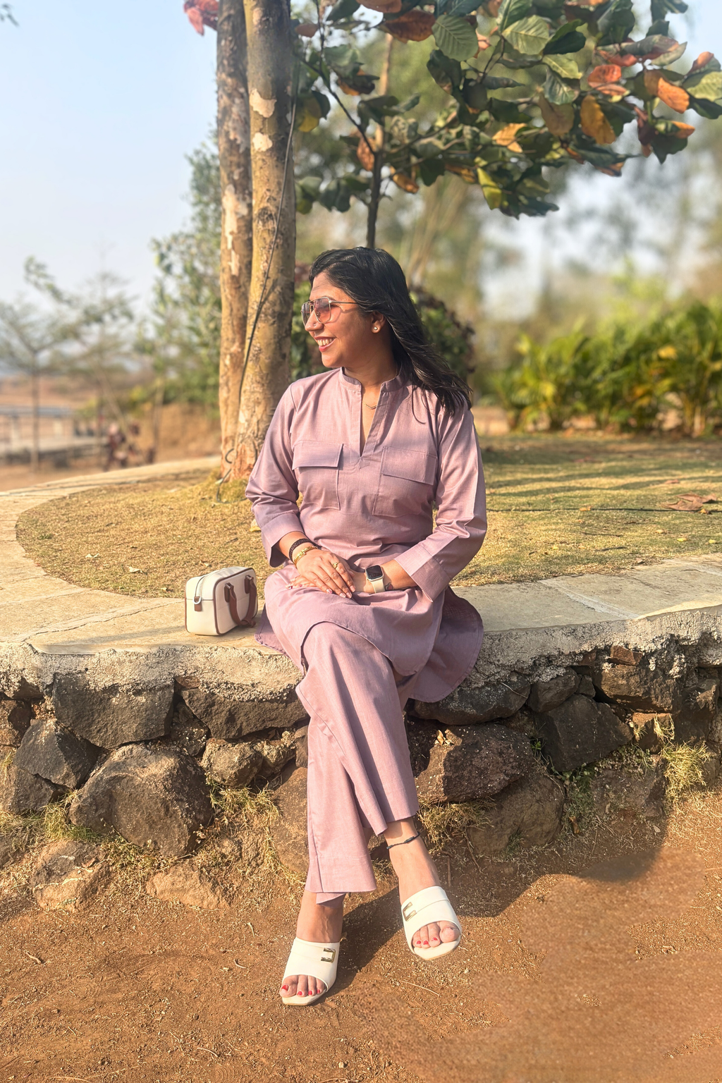 Cherry Blossom: Kurta in Dark Lavender