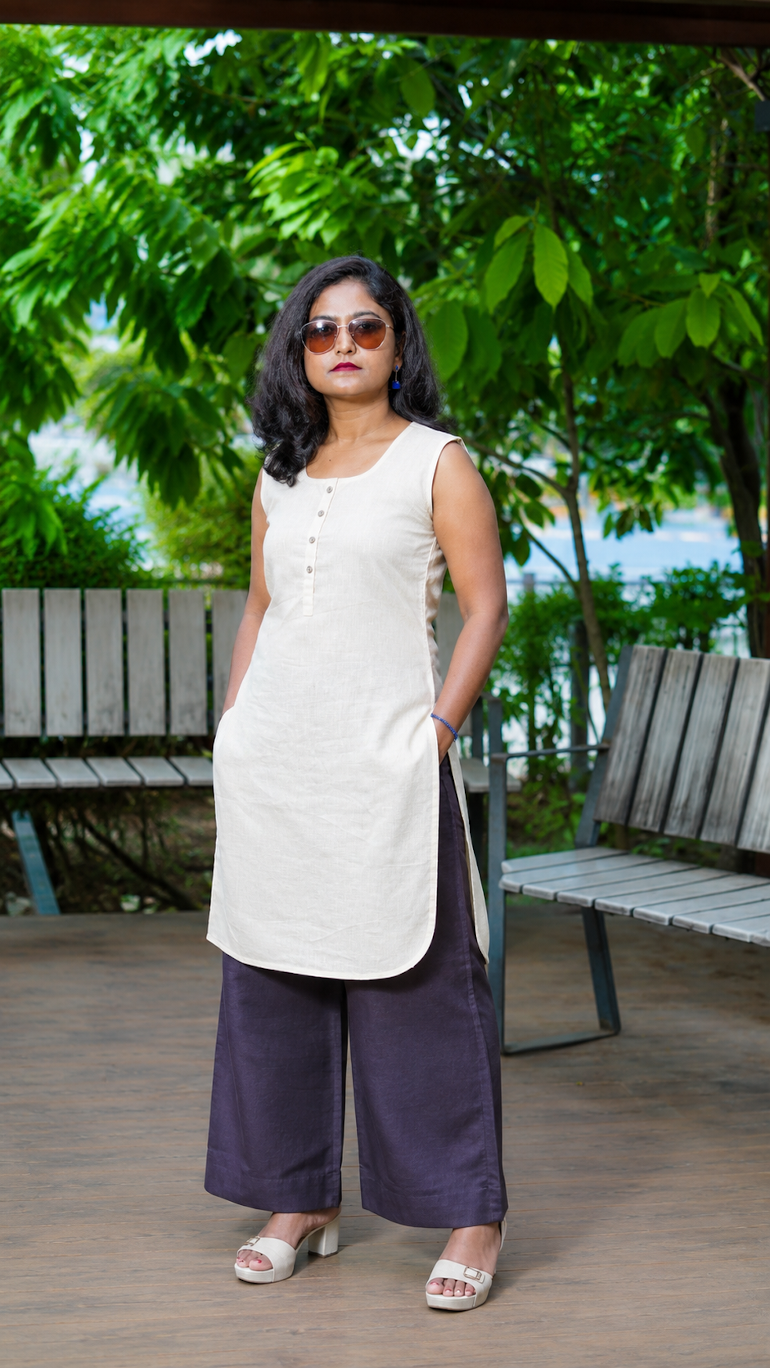 Mixtape: Long Kurta Set in White and Grey