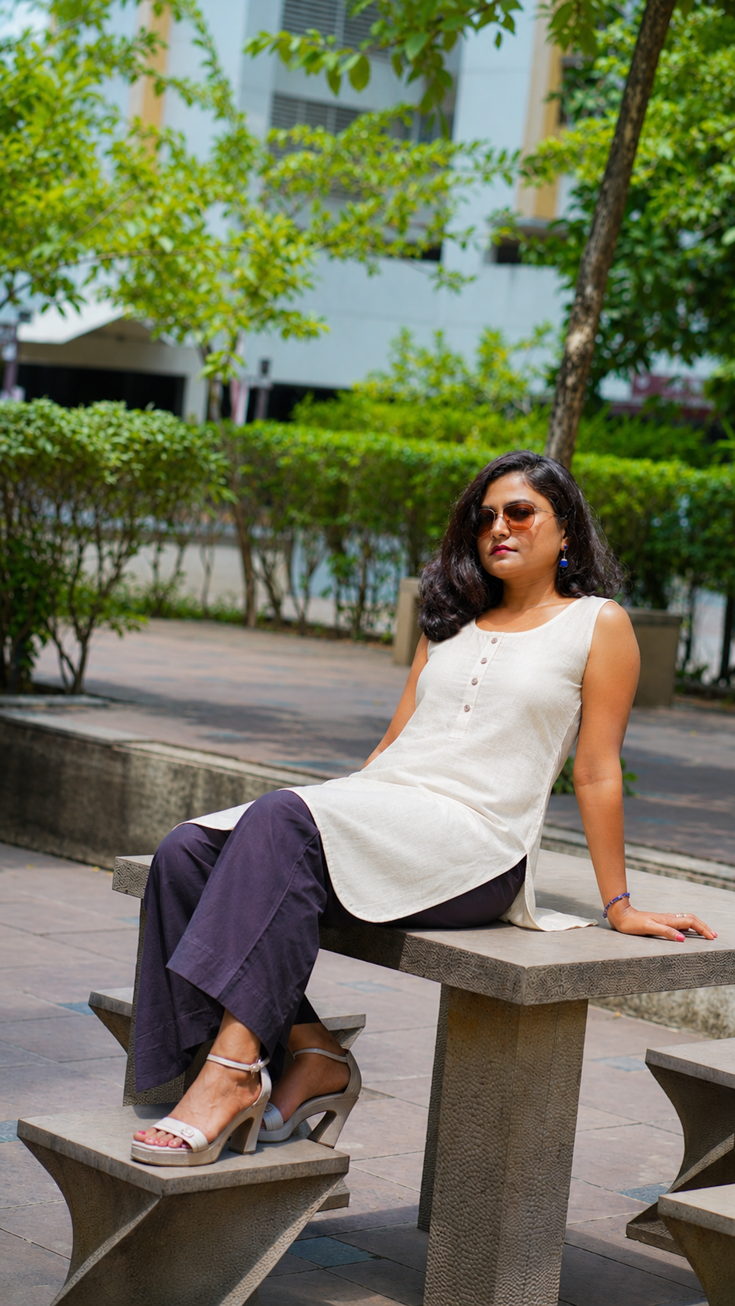 Mixtape: Long Kurta Set in White and Grey