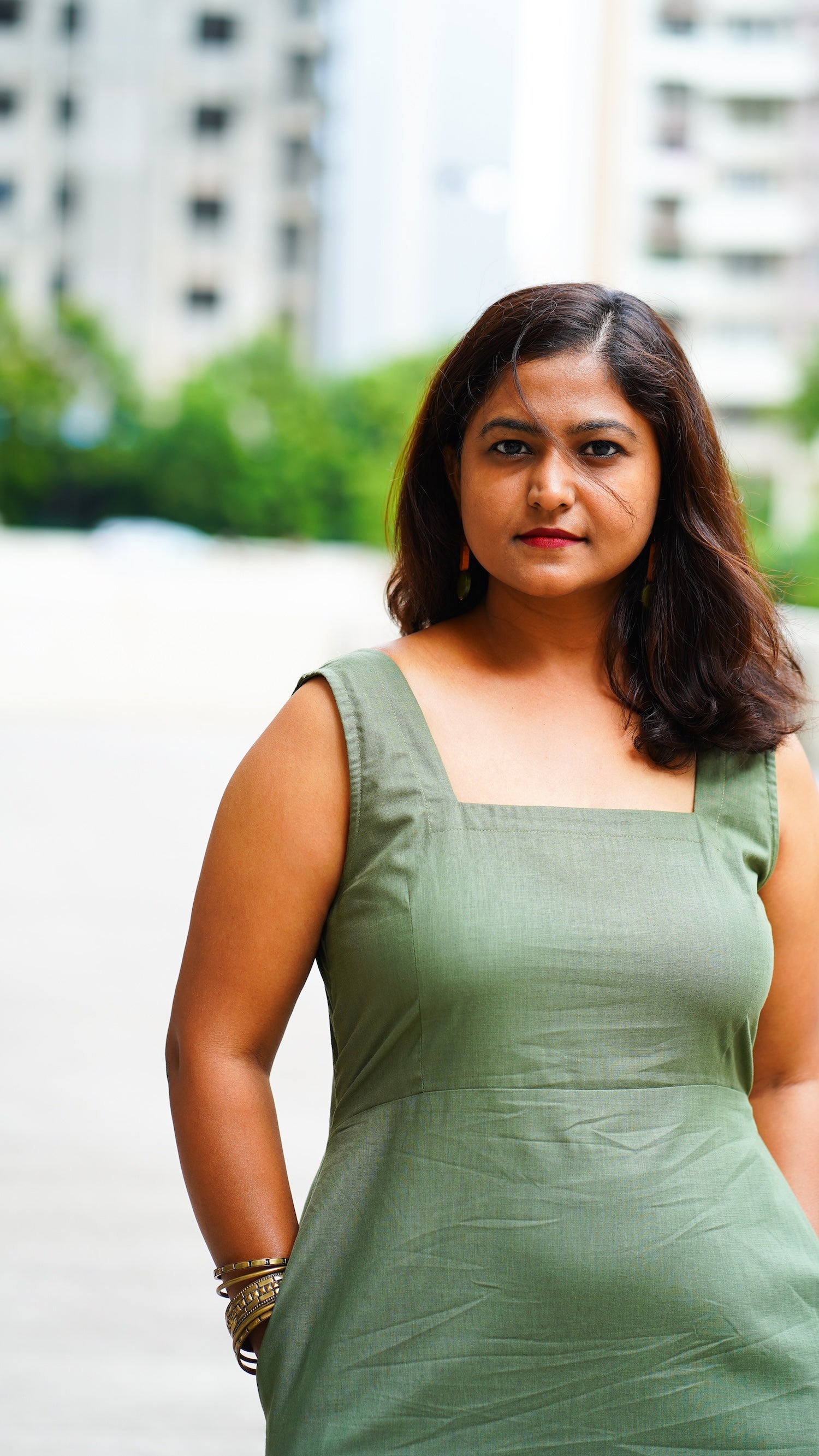Gupshup: Mid Length Dress in Olive Green
