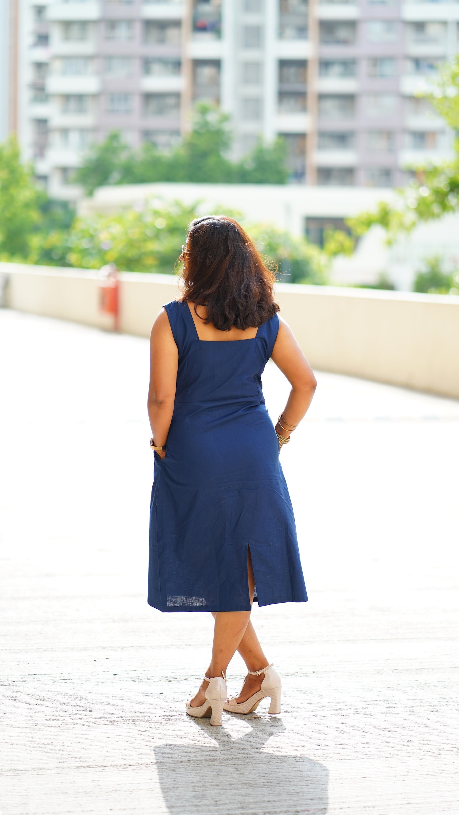Gupshup: Mid Length Dress in Navy Blue
