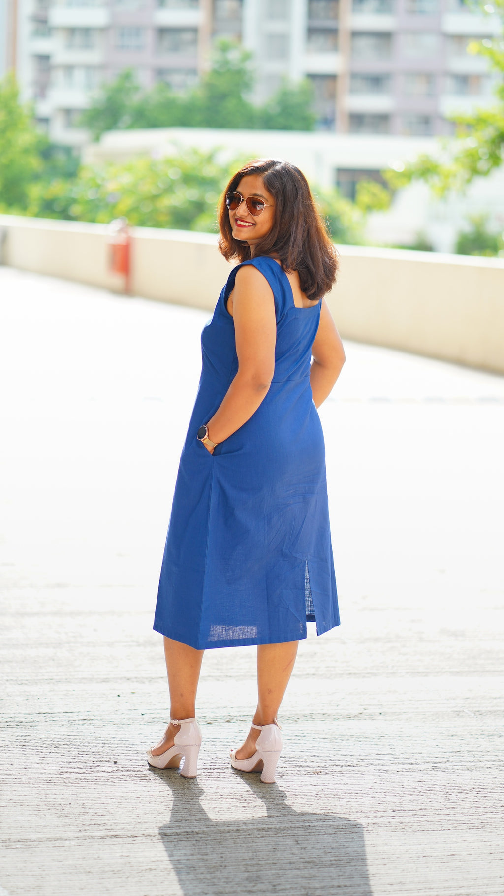 Gupshup: Mid Length Dress in Navy Blue