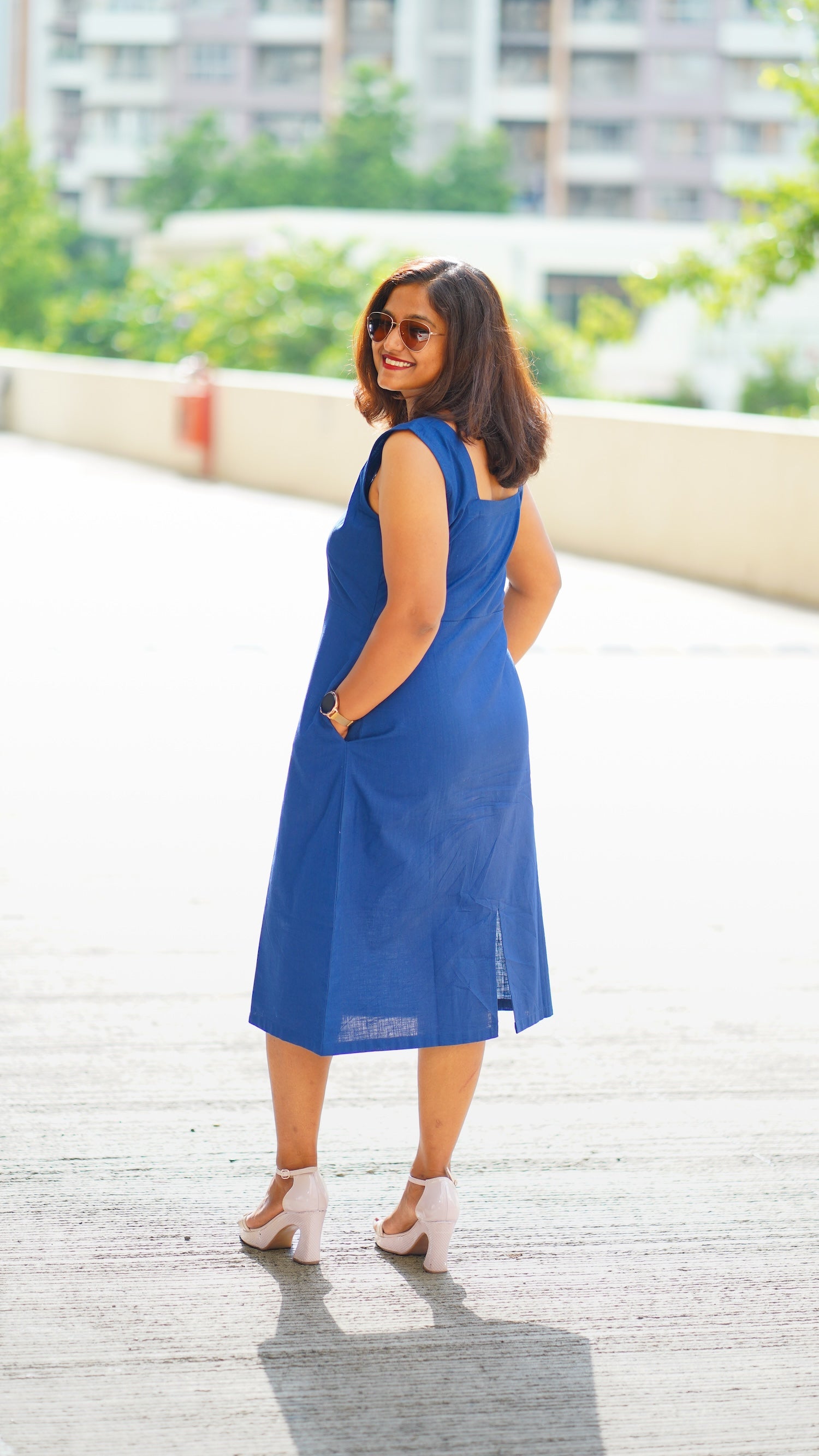Gupshup: Mid Length Dress in Navy Blue