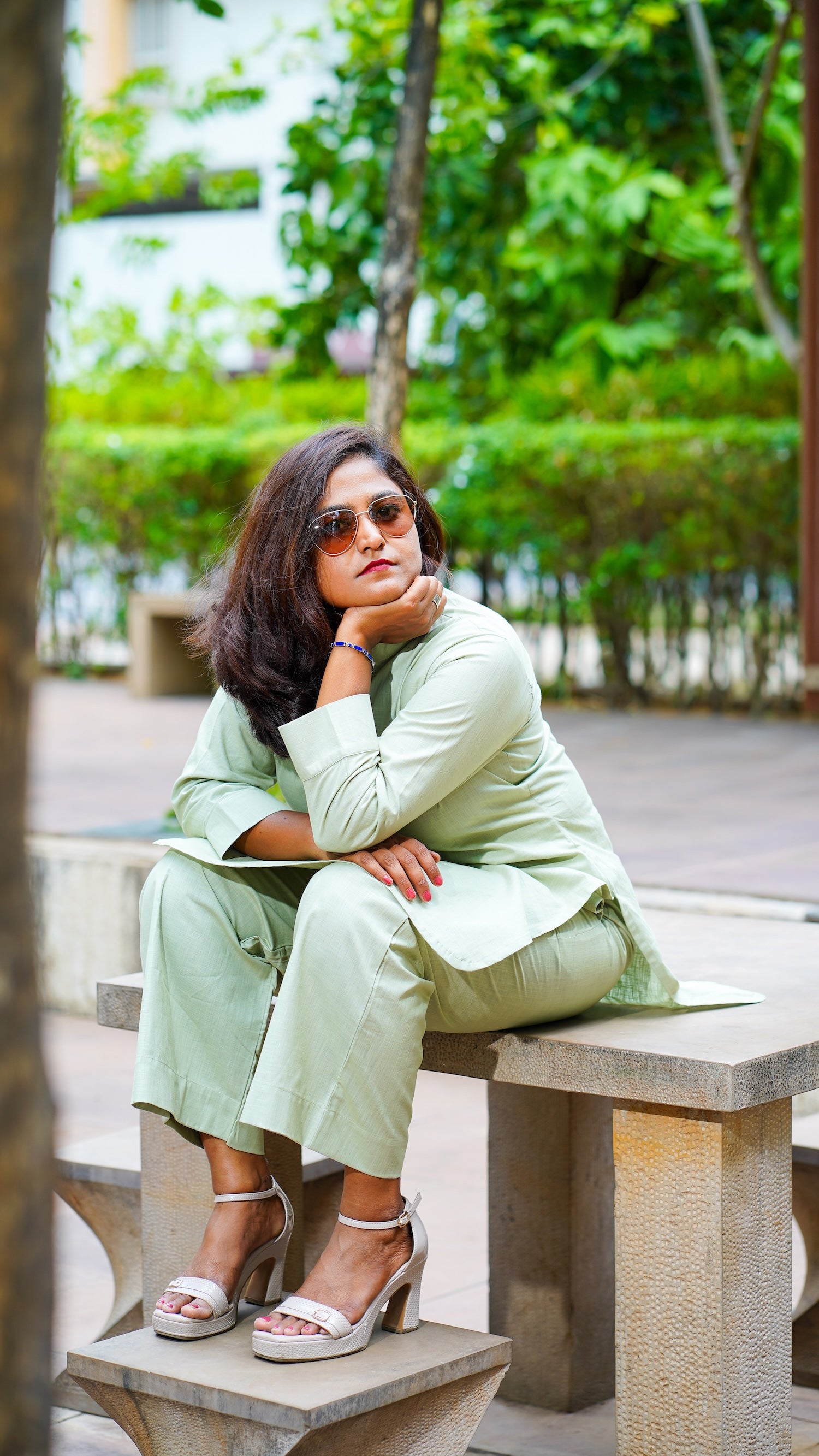 Cherry Blossom: Co-ord Set in Matcha Green