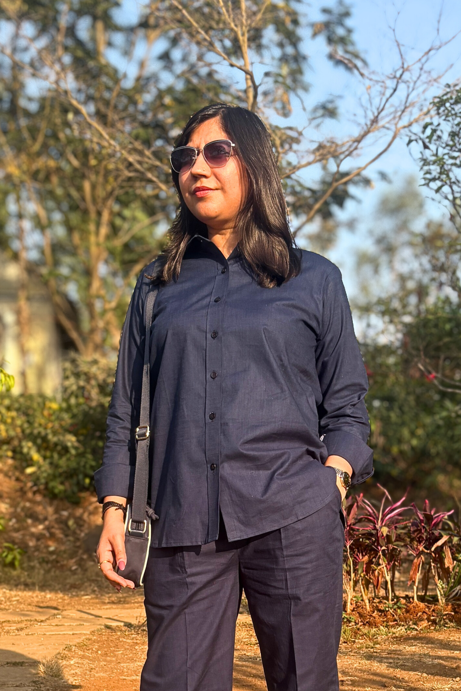 The Calm: Full Sleeves Shirt in Navy Blue