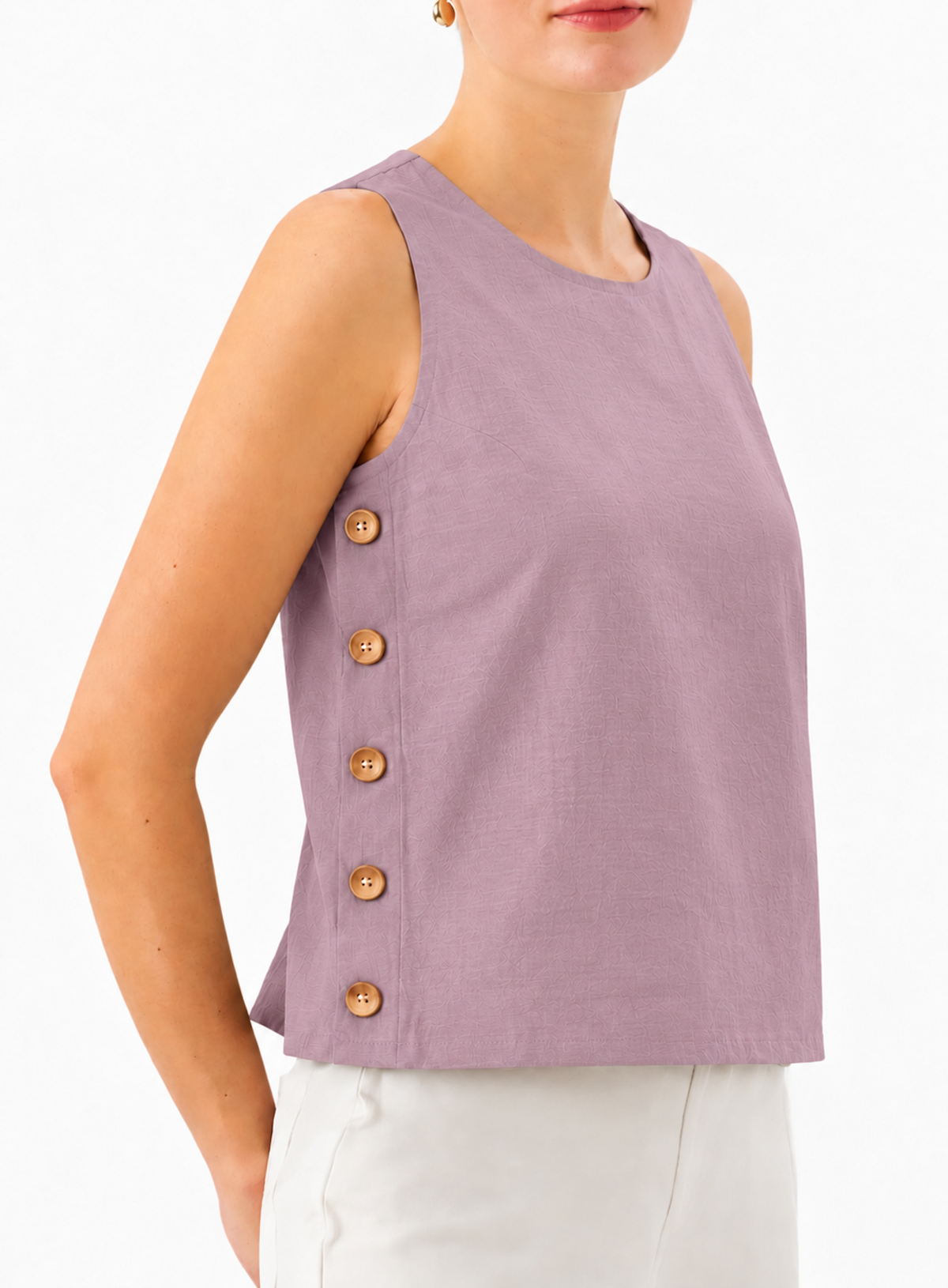 SLO-MO: Side Button Tank Top in Lavender